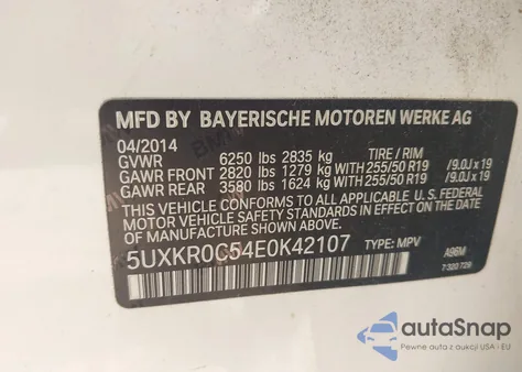 2014 BMW X5 xDrive35I z USA, uszkodzony, nr VIN 5UXKR0C54E0K42107